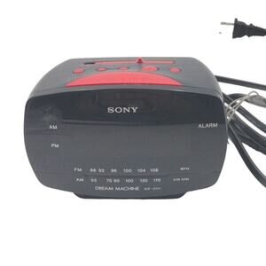Black Red Sony Dream Machine Clock Radio Model ICF-C111 Alarm Music AM FM Tested